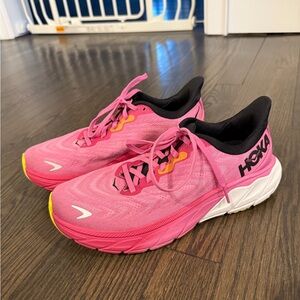 Hoka Women's Pink and Yellow Sneakers (size 8.5)